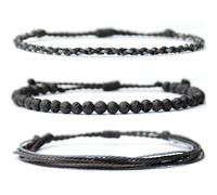 XSDSLS 3 PCS Bracelet Set Men Natural Stone Bracelet Adjustable Beaded Bracelet Stackable Tiger's Eye Bracelet Boho Braided Bracelet Multi-Layer Woven Bracelet Gifts For Men (Lava Stone)