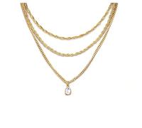XSDSLS 3 Pcs Gold Layered Necklaces for Women Stainless Steel Stackable Cz Crystal Pendant Necklace Twist Rope Chain Paperclip Chain Necklace Clavicle Chain Jewelry (Set1)
