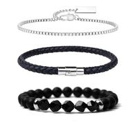 XSDSLS 3 Pcs Mens Bracelet Leather Bracelet with Magnetic Closure Box Chain Bracelet Natural Stone Bracelet Tiger's Eye beaded Bracelet Stainless Steel Chain Bracelet Gifts for Men (Set6)