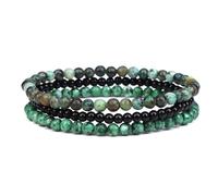 XSDSLS 3PCS Natural Stone Bead Stretch Bracelet, 4mm Natural Stone Bracelets, Stretch Gemstone Bracelet for Women and Men, Stackable (Green)