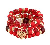 XSDSLS 4 Pcs Boho Crystal Beaded Bracelet,Tree of Life Heart Shape Beaded Bracelet,Stackable Crystal Bracelet,Multi-Layer Stretch Crystal Bracelet,Gift for Women Men (Red)