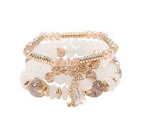 XSDSLS 4 Pcs Women's Beaded Bracelets Multi-Layer Boho Beaded Bracelets Tassel Stretch Bracelet Crystal Bead Bracelets Fashion Jewellery Birthday Gifts for Women Teens Girls Friendship (White)