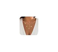 XSDSLS 6 PCS Layered Necklace Set for Women Multi Layered Necklaces Paperclip Necklace Choker Necklace Moon Pentagram Butterfly Heart Pendant Necklace Valentine's Day Gifts for Women Girls (Gold)
