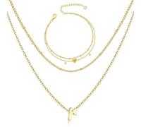 XSDSLS Gold A-Z Capital Initial Heart Pendant Necklaces Layered Heart Bracelet for Women Letter Necklace Layered Charm Bracelets Personalized Tiny Initial Alphabet Choker Necklace for Girls Mother (R)