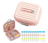 XSDSLS Travel Pill Box Organiser Small Portable Pill Organiser with 7 Compartments with Labels Vitamin/Medication Case Small Tablet Box Medicine for Travelling,Daily use (Light Luxury Pink)