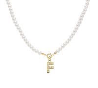 XSDSLS Women's Initial Pearl Necklace Gold Initial Letter Pendant Chain Necklace Pearl Necklaces Charm Choker Adjustable A-Z Capital,Christmas Gifts for Women Girls (F)