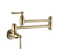 XSDSM Antique Brass Kitchen Wall Tap Pot Filler Folding Faucet with Single Hole 2 Handles,Brushed Gold