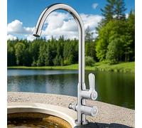 XSDSM Double Spout Faucet 360° Swivel Brass Washing Machine Tap Cold Water Only Single Hole Pedestal Installation,Chrome Plated