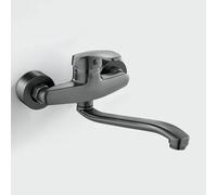 XSDSM Kitchen Sink Taps Wall-Mounted Gun Gray Brass Double Hole Bathroom Faucet with 360° Swivel Spout,22cm