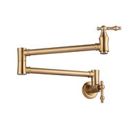 XSDSM Pot Filler Faucet Wall Mount Kitchen Faucet Antique Brass Kitchen Wall Tap with Single Hole 2 Handles,Brushed Gold