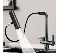XSDSM Pull Out Bathroom Tap with G1/2 Threaded Interface Countertop Basin Taps Four Water Outlet Modes,Gun Gray