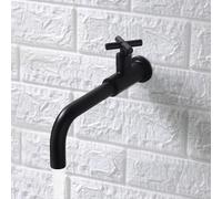 XSDSM Wall Mounted Kitchen Sink Taps Cold Water Only 360° Rotating Single Hole Kitchen Taps Cross Handle Stainless Steel Suitable for Mop Basin,Black