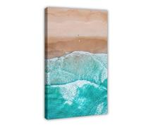 XSFDHAGT Aerial Beach Waves Fine Photo Ocean Canvas Poster Bedroom Decor Landscape Office Room Decor Gift 16" L X 24" W