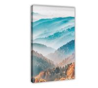 XSFDHAGT Black Forest Germany Mountain Autumn Foggy Canvas Poster Wall Art Decor Print Picture Paintings for Living Room Bedroom Decoration 12" L X 18" W