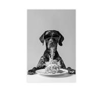 XSFDHAGT German Shorthaired Pointer Eating Pasta Canvas Poster Bedroom Decor Landscape Office Room Decor Gift 12x18inch(30x45cm)