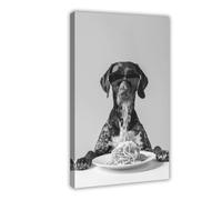 XSFDHAGT German Shorthaired Pointer Eating Pasta Canvas Poster Bedroom Decor Landscape Office Room Decor Gift 08x12inch(20x30cm)