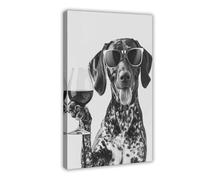 XSFDHAGT German Shorthaired Pointer Holding Wine Canvas Poster Bedroom Decor Landscape Office Room Decor Gift 24x36inch(60x90cm)