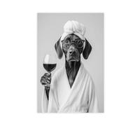 XSFDHAGT German Shorthaired Pointer in Bathrobe Holding Wine Canvas Poster Bedroom Decor Landscape Office Room Decor Gift 08x12inch(20x30cm)