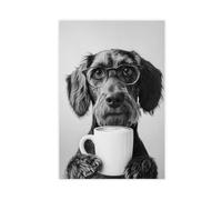 XSFDHAGT German Wirehaired Pointer And Coffee Canvas Poster Bedroom Decor Landscape Office Room Decor Gift 16x24inch(40x60cm)