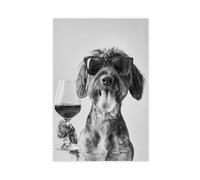 XSFDHAGT German Wirehaired Pointer Holding Wine Canvas Poster Bedroom Decor Landscape Office Room Decor Gift 20x30inch(50x75cm)