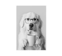 XSFDHAGT Great Pyrenees Drinking Coffee Canvas Poster Bedroom Decor Landscape Office Room Decor Gift 20x30inch(50x75cm)