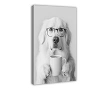 XSFDHAGT Great Pyrenees Drinking Coffee Canvas Poster Bedroom Decor Landscape Office Room Decor Gift 16x24inch(40x60cm)