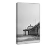XSFDHAGT Manhattan Beach Pier Black And White Canvas Poster Bedroom Decor Landscape Office Room Decor Gift 16" L X 24" W