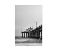 XSFDHAGT Manhattan Beach Pier Black And White Canvas Poster Wall Art Decor Print Picture Paintings for Living Room Bedroom Decoration 12" L X 18" W
