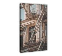 XSFDHAGT New York City Fire Escape Canvas Poster Bedroom Decor Landscape Office Room Decor Gift 8" L X 12" W