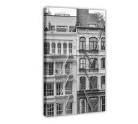 XSFDHAGT New York Fire Escape Black And White Building Exterior Canvas Poster Wall Art Decor Print Picture Paintings for Living Room Bedroom Decoration 20" L X 30" W