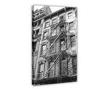 XSFDHAGT New York Fire Escape Black And White Canvas Poster Bedroom Decor Landscape Office Room Decor Gift 12" L X 18" W