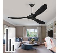XSGDMN 52'' Black Ceiling Fan with Remote, 3 Blades Wood Outdoor Ceiling Fan for Patios Living Room, Bedroom, Office, Farmhouse, Flat, Slanted Ceilings Sun House (52'' Black Ceiling Fan)