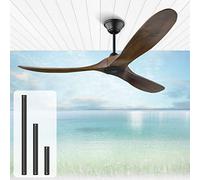 XSGDMN 60 inch Ceiling Fan without Light, Outdoor Ceiling Fan for Patio, 3 Solid Blade Wooden Large Propeller Ceiling Fans, Quiet DC Motor Fans with Remote for exterior, terrace, Porch