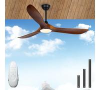 XSGDMN 60 Inch Ceiling Fans with Light, Outdoor Ceiling Fans for Patios with Lights Damp Rated, 3 Blade Solid Wood Ceiling Fan with Remote Control for Porch Exterior