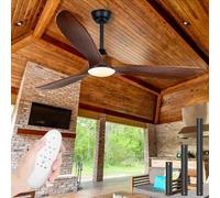 XSGDMN 60 Inch Outdoor Ceiling Fan with Light, Large Farmhouse Ceiling Fan with Remote Control, Propeller Wood Ceiling Fan with Silent High CFM Motor Dimmable, Damp Rated for Exterior Porch Gazebo