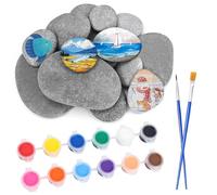 XSHAO Pack of 14 Flat Stones for Painting, 3-5 cm/4-6 cm/5-8 cm Pebbles for Painting, Smooth Pebbles with Acrylic Paint Set and Brushes for DIY Painting, Craft Stones, Colourful Painting & Decoration