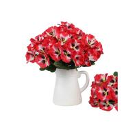 Xshelley 10 Bundles Artificial Pansies Flowers Outdoor UV resistant artificial flower silk wild chrysanthemum outdoor windowsill box porch home garden wedding farmhouse decoration (red)