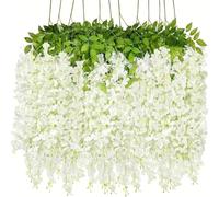 Xshelley 12 Pieces Artificial Fake Wisteria Vine Rattan Hanging Garland Silk Flowers String 110cm Home Party Wedding Decor (White)