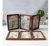 Xshelley 3 Fold Solid Wood Photo Frame,5x7 Foldable Frame,Double Sided Photo Frame,Foldable 3 IN 1 Photos Collage (Dark brown)