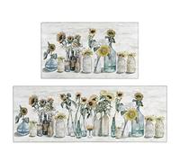 Xsinufn Sunflower Farmhouse Kitchen Rugs Set of 2,Colorful Spring Summer Flowers Kitchen Rugs and Mats Non Skid Washable,Farmhouse Kitchen Runner Rugs with Rubber Backing (17"x48"+17"x30")