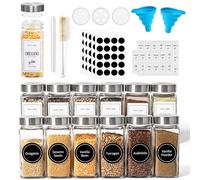 Xsiuyue 12 Pack Spice Jars with Lid Label, 4oz Square Spice Bottle Set for Kitchen Salt Pepper Spice and Herb Storage and Organization with 12 Pcs Lids, 1 Pen,1 Hose Brush and Funnels