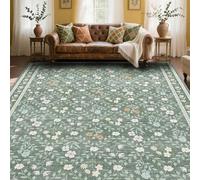 XSIVOD Floral Rugs for Living Room, Boho Washable Area Rugs for Bedroom, Non Slip Vintage Rugs for Dining Room Home Office, Soft Low Pile Rug Floor Carpet for Home Decor, 150x210 cm, Green/Lattice