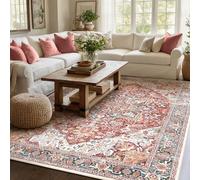 XSIVOD Living Room Rug, Orange/Red Washable Area Rugs for Bedroom, Non Slip Vintage Rugs for Dining Room Home Office, Soft Low Pile Floral Rug Accent Floor Carpet for Home Decor, 150 x 210 cm