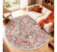 XSIVOD Vintage Round NonSlip Washable Rug Living room, 160x160cm Orange/Red
