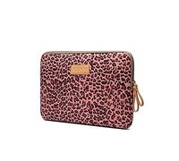 XSKN Canvas Fabric Stylish Leopard's Spots Print Style Laptop Sleeve Computer Protective Carrying Case Bag Cover for iPad/MacBook/Dell/HP/Lenovo etc. (Pink, 13 inch)