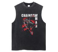 XSLGOGO Chainsaw Man Washed Retro Men’s Sleeveless Tank T-Shirt Anime Denji AKI Hayakawa Pattern Cosplay Vest Top Summer Undershirt