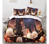 XSLGOGO Genshin Impact Bedding Set 3PCS Ganyu Hu Tao Klee Keqing Kaedehara Kazuha Prints Bedding Set Anime Quilt Cover and Pillowcases Bedding Set