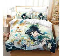 XSLGOGO Genshin Impact Bedding Set 3PCS Genshin Impact Prints Bedding Set Anime Quilt Cover and Pillowcases Bedding Set