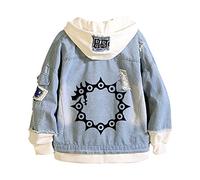 XSLGOGO The Seven Deadly Sins Meliodas Fake Two Denim Jackets Dragon's Sin of Wrath Long Sleeve Casual Cardigan Loose Denim Sweatshirt for Women Men