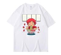 XSLGOGO Trendy Ponyo on The Cliff Anime T-Shirt Ponyo Sousuke Casual Short Sleeve Sweatshirt Round Neck Tops Couple's T-Shirt White